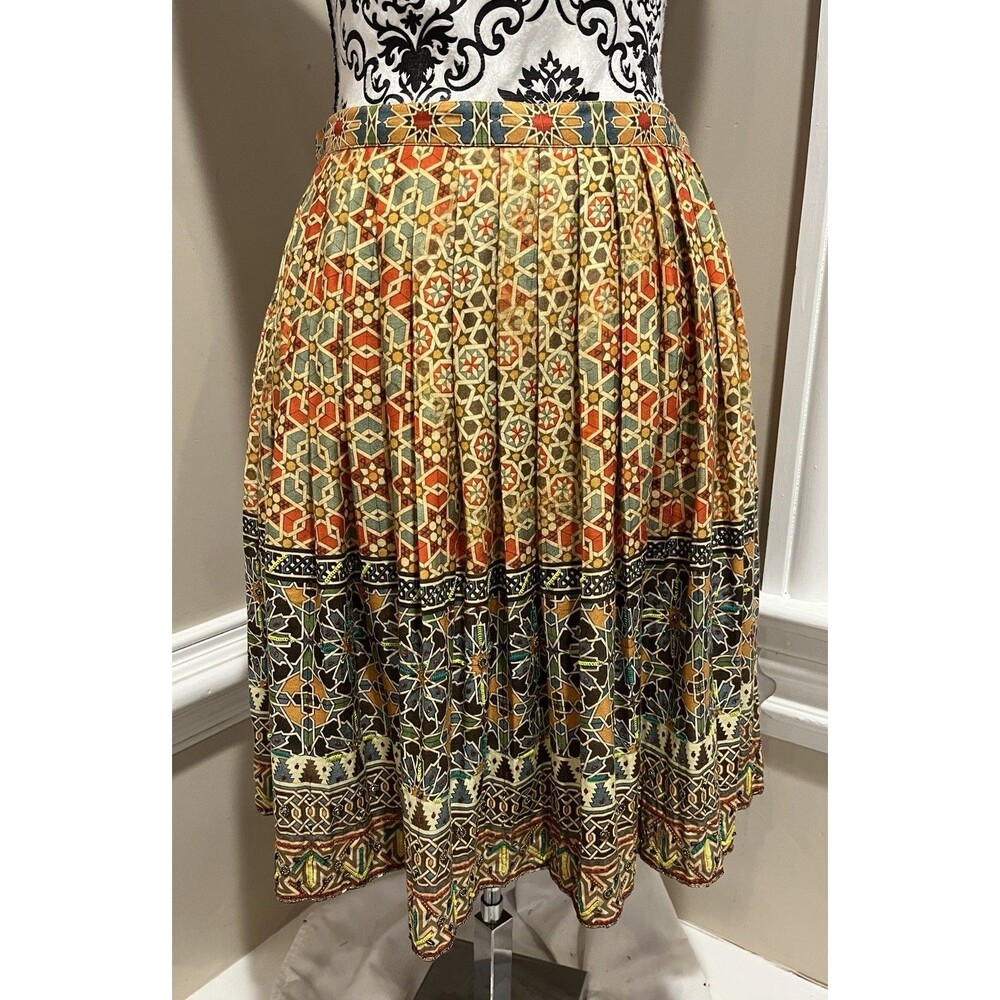 Anthropologie Tanvi Kedia Rotational Symmetry Boho Skirt Pleated Beaded Geo Sz 4